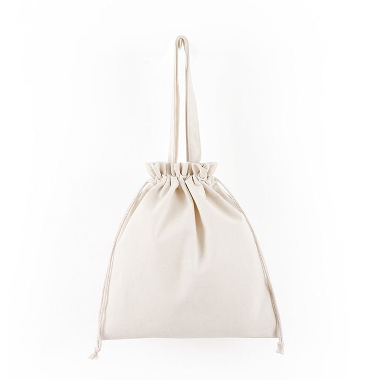 Custom Logo Solid Color Large Capacity Drawstring Canvas Bag