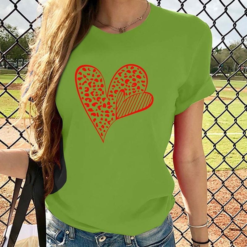 Women Plus Size Hear Print Cute Plus Size Short-Sleeved T-Shirt