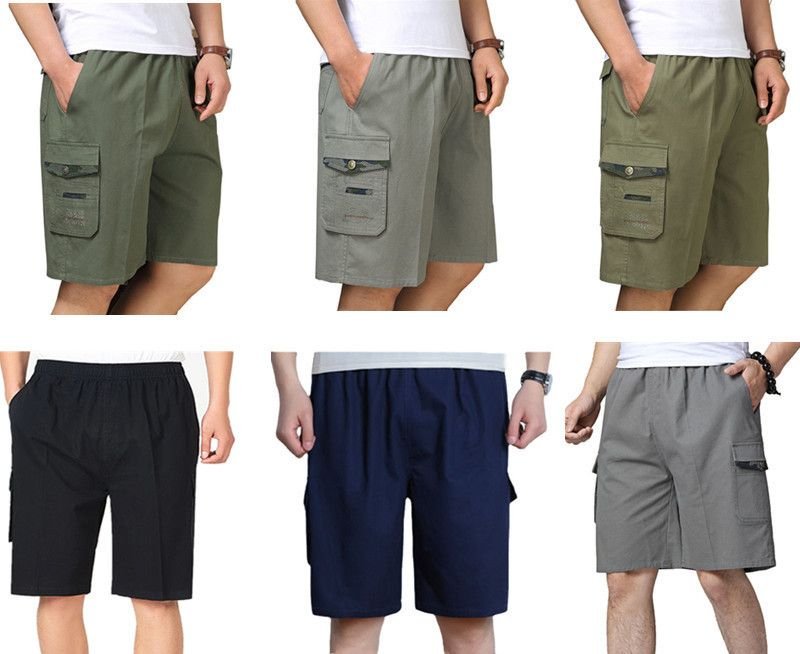Men Casual Solid Multi-Pocket Cargo Shorts