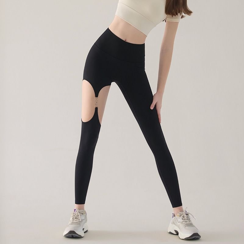 Women Sexy Metal Buckle Cutout Sports Leggings