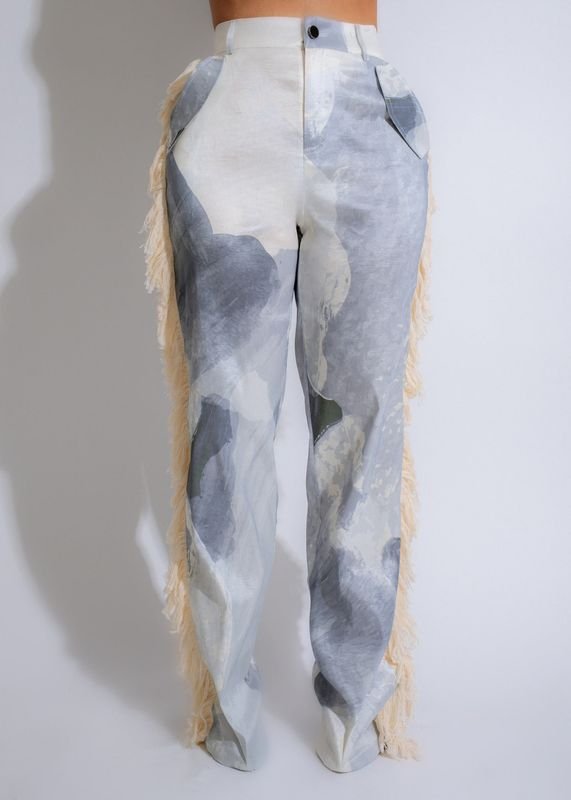 Women'S Fashion Printed Side Fringe Straight Leg Pants